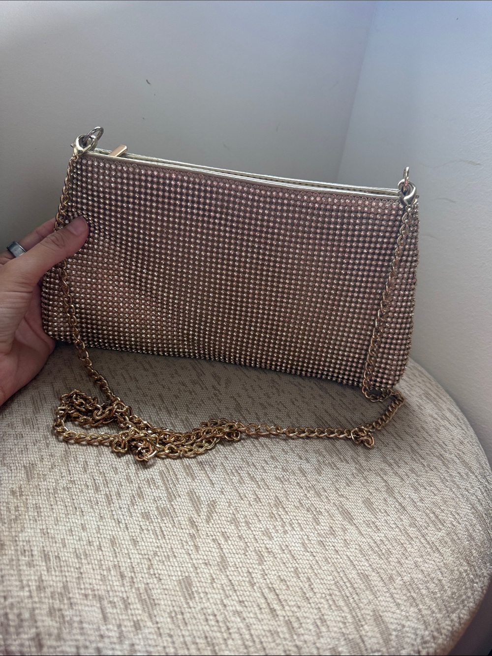 Rhinestone Chain Shoulder Bag in Rose Gold